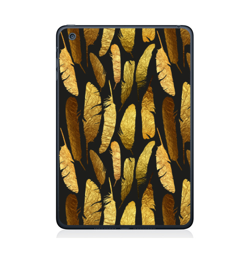 Наклейка на Планшет Apple iPad Mini 1/2/3 - Золотые перья -,  купить в Москве – интернет-магазин Allskins, фольга, текстура, золото, черный, перья, контур