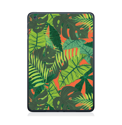 Наклейка на Планшет Apple iPad Mini 1/2/3 Тропический принт,  купить в Москве – интернет-магазин Allskins, дистья, монстера, монстры, птицы, цветы, текстура, паттерн, джунгли, тропики