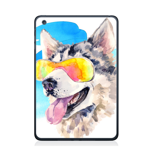 Наклейка на Планшет Apple iPad Mini 1/2/3 Хаски сноубордист,  купить в Москве – интернет-магазин Allskins, крутые животные, мило, животные, персонажи, собаки, хаски, акварель, детские, соба, милые животные