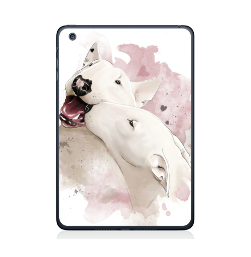 Наклейка на Планшет Apple iPad Mini 1/2/3 Влюбленные бультерьеры,  купить в Москве – интернет-магазин Allskins, крутые животные, собаки, бультерьер, любовь, сердце, акварель, нежно, поцелуй, животные, милые животные