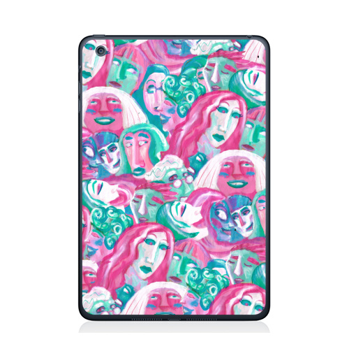 Наклейка на Планшет Apple iPad Mini 1/2/3 Праздничная толпа,  купить в Москве – интернет-магазин Allskins, мятный, розовый, новогоднеенастроение, люди, персонажи, толпа, девушка, парные