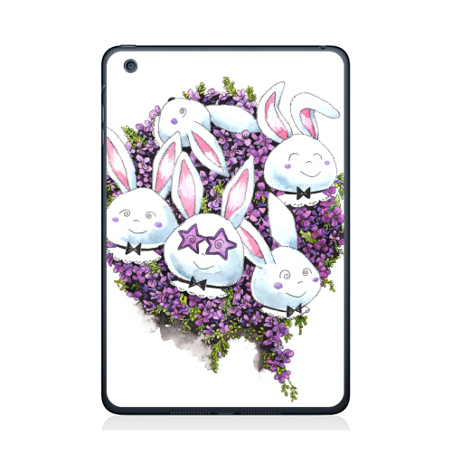 Наклейка на Планшет Apple iPad Mini 1/2/3 Позитивные зайчики,  купить в Москве – интернет-магазин Allskins, милые животные, акварель, животные, прикольные_рисунки, цветы, букет, заяц, зайчонок, рокнролл, фиолетовый
