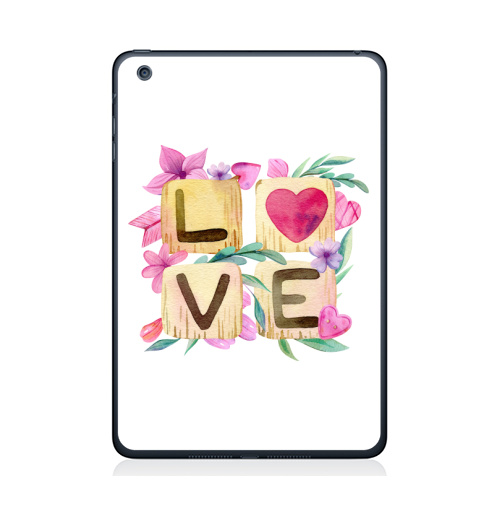 Наклейка на Планшет Apple iPad Mini 1/2/3 Любовь в квадрате,  купить в Москве – интернет-магазин Allskins, иллюстация, акварель, розовый, охра, сердце, любовь, день_святого_валентина