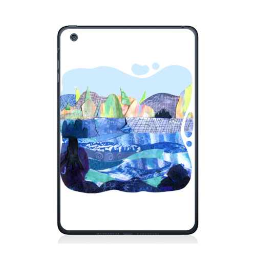 Наклейка на Планшет Apple iPad Mini 1/2/3 Коллаж с пейзажем, озеро и скалы,  купить в Москве – интернет-магазин Allskins, коллаж, радость, круто, детские, школьный, озеро, природа, синий, бумага, голуой