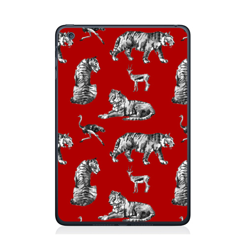 Наклейка на Планшет Apple iPad Mini 1/2/3 Тигры на красном,  купить в Москве – интернет-магазин Allskins, зверушки, африка, Саванна, антилопа, дикая, природа, фауна, хищник, добыча