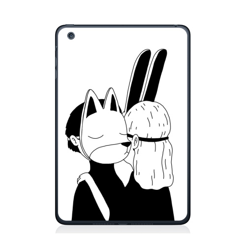 Наклейка на Планшет Apple iPad Mini 1/2/3 Лис и зайка,  купить в Москве – интернет-магазин Allskins, черное и белое, заяц, лиса, любовь