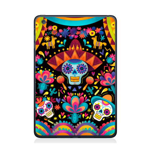 Наклейка на Планшет Apple iPad Mini 1/2/3 Диа де лос муэртос,  купить в Москве – интернет-магазин Allskins, узор, череп, пикник, яркий, Мексика, маракасы, цветы, кактусы