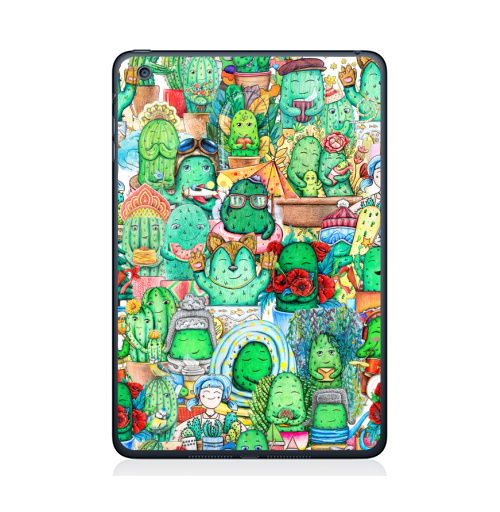 Наклейка на Планшет Apple iPad Mini 1/2/3 Большая компания кактусов,  купить в Москве – интернет-магазин Allskins, кактусы, иллюстация, зеленый, колючий, персонажи, работа
