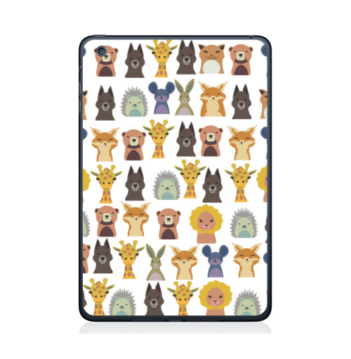Наклейка на Планшет Apple iPad Mini 1/2/3 Милый зверинец,  купить в Москве – интернет-магазин Allskins, зверинец, мило, ежик, собаки, зайчонок, медведь, заяц, лев, жираф, животные, скопление, много, головы, бюст, милые животные