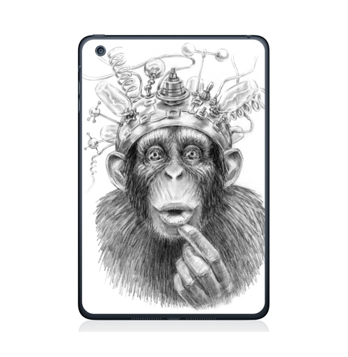 Наклейка на Планшет Apple iPad Mini 1/2/3 Умножитель интеллекта,  купить в Москве – интернет-магазин Allskins, обезьяна, мистика, фантастика, электроника, приматы, интеллект, зеркало, задумчивость, ретро, карандаш, эксперимент, лаборатория, лампочки, графика, космос, эволюция