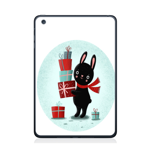 Наклейка на Планшет Apple iPad Mini 1/2/3 Черный кролик с подарками,  купить в Москве – интернет-магазин Allskins, кролики, заяц, читатель, новый год, символ, черный, красный, бирюзовый, символ_года, подарки