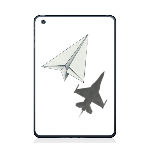 Наклейка на Планшет Apple iPad Mini 1/2/3 Тень самолета,  купить в Москве – интернет-магазин Allskins, военные, дизайнер, идея, техника, небо, бумага, концепт, скорость, мечта, полёт, бумажный, набросок, карандаш, иллюстрации, тень, самолет