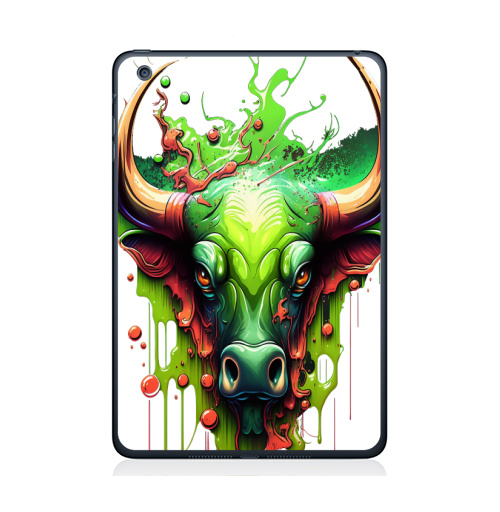 Наклейка на Планшет Apple iPad Mini 1/2/3 Телец в ярких красках,  купить в Москве – интернет-магазин Allskins, корова, читатель, гороскоп, граффити, телец, краски, мода, бык, стритарт