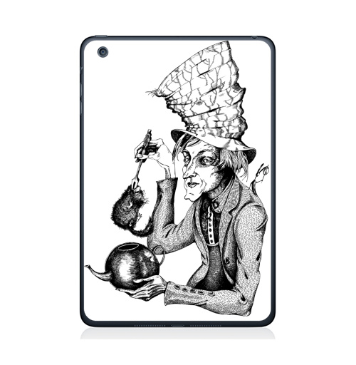Наклейка на Планшет Apple iPad Mini 1/2/3 Сможет ли Соня жить в чайнике?,  купить в Москве – интернет-магазин Allskins, Алиса в стране чудес, графика, шляпа, чай и кофе