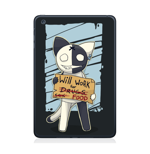 Наклейка на Планшет Apple iPad Mini 1/2/3 Will work for...,  купить в Москве – интернет-магазин Allskins, продажи_надписи, надписи, кошка, работа, надписи на английском, 300 Лучших работ, милые животные