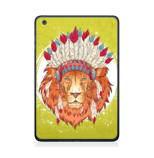 Наклейка на Планшет Apple iPad Mini 1/2/3 ВОЖДЬ ЗВЕРЕЙ,  купить в Москве – интернет-магазин Allskins, индеец, животные, лев, иллюстация, перья