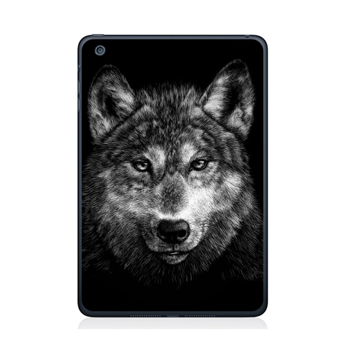 Наклейка на Планшет Apple iPad Mini 1/2/3 Волчище,  купить в Москве – интернет-магазин Allskins, морда, животные, волк, полностьючерный, 300 Лучших работ