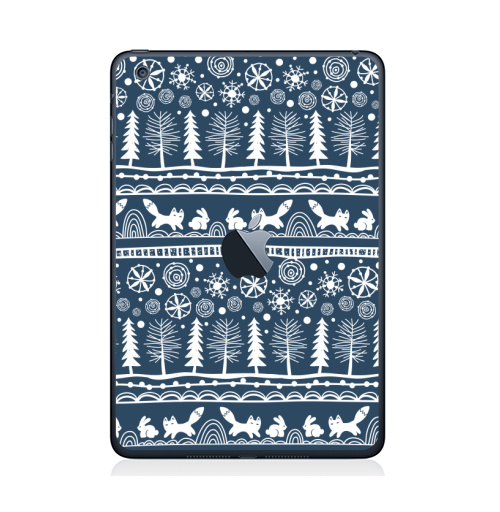 Наклейка на Планшет Apple iPad Mini 1/2/3  с яблоком Зимний лес,  купить в Москве – интернет-магазин Allskins, зима, лиса, лес, деревья, заяц, забавный, паттерн, снег