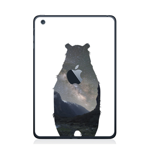 Наклейка на Планшет Apple iPad Mini 1/2/3  с яблоком Космический медведь,  купить в Москве – интернет-магазин Allskins, крутые животные, нежно, космос, мило, медведь, детские, пейзаж, настроение, милые животные