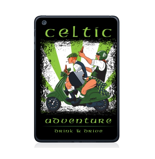 Наклейка на Планшет Apple iPad Mini 1/2/3  с яблоком Кельтское приключение,  купить в Москве – интернет-магазин Allskins, Ирландия, кельт, килт, мотоцикл, приключения, алкоголь, персонажи, путешествия, отдых