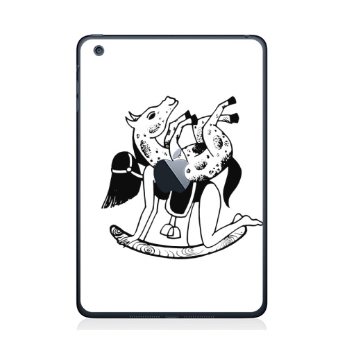 Наклейка на Планшет Apple iPad Mini 1/2/3  с яблоком Шиворот навыворот - Задом наперед,  купить в Москве – интернет-магазин Allskins, одноцветный, прикол, девушка, лошадь, графика, черный, художник, точки, сарказм, цинизм