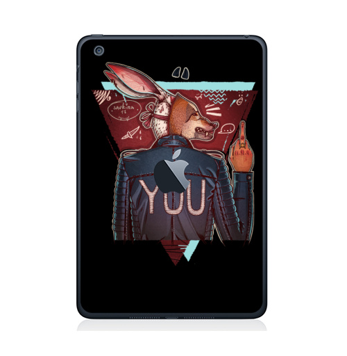 Наклейка на Планшет Apple iPad Mini 1/2/3  с яблоком Волкозаяц,  купить в Москве – интернет-магазин Allskins, крутые животные, иллюстрацияпринт, подарки, хипстер, заяц, собаки, волк