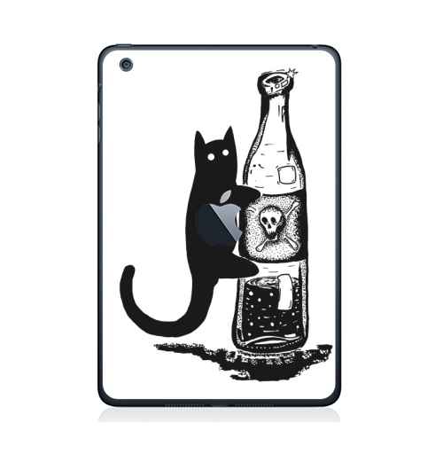 Наклейка на Планшет Apple iPad Mini 1/2/3  с яблоком Кот с бутылкой,  купить в Москве – интернет-магазин Allskins, кошка, алкоголь, вино, яд