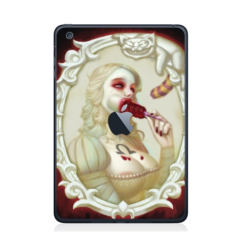 Наклейка на Планшет Apple iPad Mini 1/2/3  с яблоком Alice,  купить в Москве – интернет-магазин Allskins, Алиса в стране чудес, крипота, suck, белый, white, болезненный, девушка