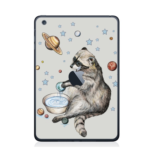Наклейка на Планшет Apple iPad Mini 1/2/3  с яблоком Енот-полоскун-космический,  купить в Москве – интернет-магазин Allskins, милые животные, земля, животные, космос, енот
