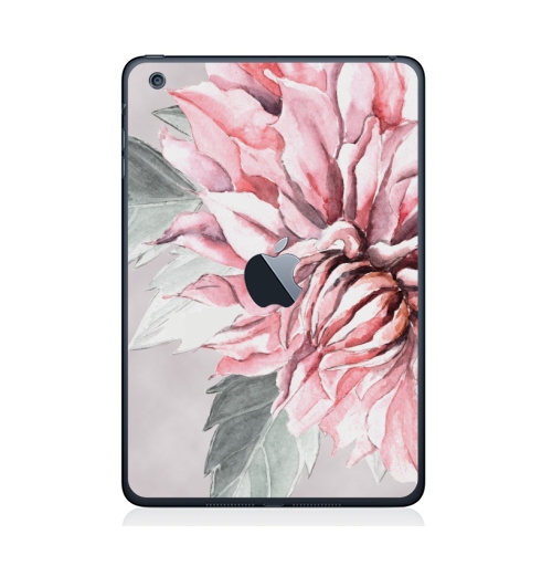 Наклейка на Планшет Apple iPad Mini 1/2/3  с яблоком Георгины,  купить в Москве – интернет-магазин Allskins, акварель, пастель, пастельный, пастельные, нежно, розовый, георгин, сиреневый, крупный, запечатка