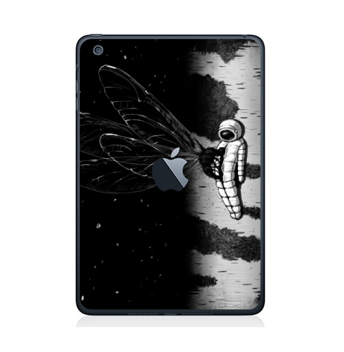 Наклейка на Планшет Apple iPad Mini 1/2/3  с яблоком Береза,  купить в Москве – интернет-магазин Allskins, сюрреализм, астронавт, космос, фантастика, черно-белое, берёзки, космонавтика