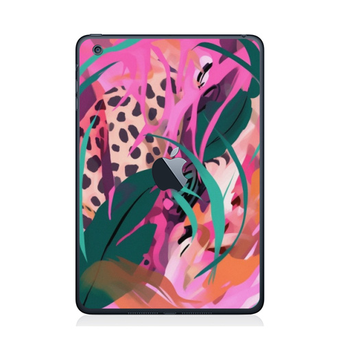 Наклейка на Планшет Apple iPad Mini 1/2/3  с яблоком Дикая природа в тропическом лесу,  купить в Москве – интернет-магазин Allskins, поп-арт, природа, леопард, тропические, тропики, растение, розовый, зеленый, леопардовый, оранжевый, живописный, абстракция