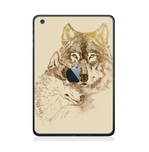 Наклейка на Планшет Apple iPad Mini 1/2/3  с яблоком Супруги,  купить в Москве – интернет-магазин Allskins, крутые животные, для_влюбленных, супруги, пара, собаки, глаз, волк, любовь
