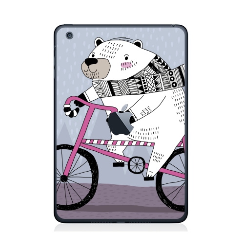 Наклейка на Планшет Apple iPad Mini 1/2/3  с яблоком Мишка на велике,  купить в Москве – интернет-магазин Allskins, милые животные, персонажи, медведь, велосипед, животные