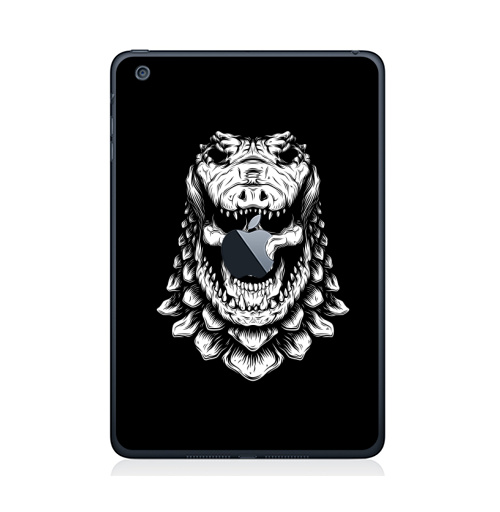 Наклейка на Планшет Apple iPad Mini 1/2/3  с яблоком Племена - крокодил,  купить в Москве – интернет-магазин Allskins, животные, индеец, монохром, черно-белое, крокодил, череп, персонажи, монстры, лицо, магия