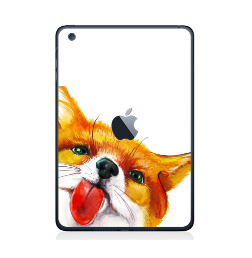 Наклейка на Планшет Apple iPad Mini 1/2/3  с яблоком Лисёнок  АКВАРЕЛЬКА,  купить в Москве – интернет-магазин Allskins, милые животные, 300 Лучших работ, животные, лиса, позитив