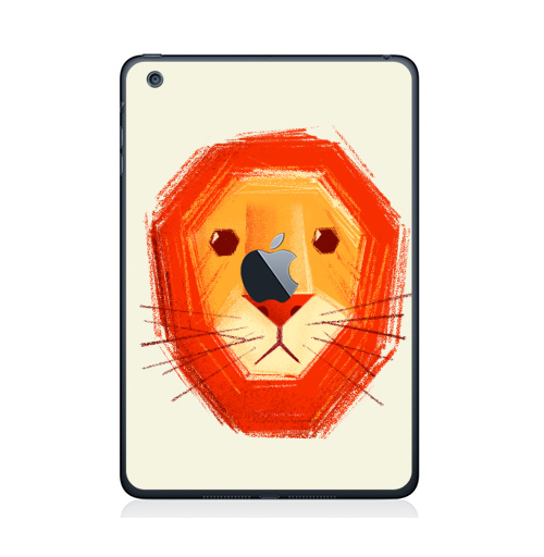 Наклейка на Планшет Apple iPad Mini 1/2/3  с яблоком Грустный лев,  купить в Москве – интернет-магазин Allskins, милые животные, детские, животные, любовь, желтый, лето, оранжевый, печаль, король, грустные, печальный