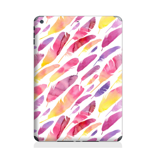 Наклейка на Планшет Apple iPad Air 2 Акварельные перышки на белом фоне,  купить в Москве – интернет-магазин Allskins, перья, фиолетовый, сиреневый, лимонный, розовый, градиент, текстура, акварель