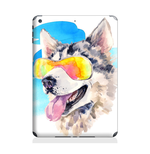 Наклейка на Планшет Apple iPad Air 2 Хаски сноубордист,  купить в Москве – интернет-магазин Allskins, крутые животные, мило, животные, персонажи, собаки, хаски, акварель, детские, соба, милые животные