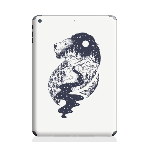 Наклейка на Планшет Apple iPad Air 2 Таинственный лев,  купить в Москве – интернет-магазин Allskins, лев, зодиак, лес, татту, ночь, луна, звезда, горы, река