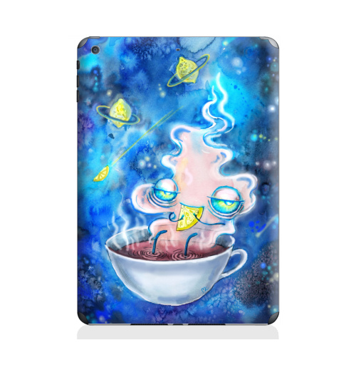 Наклейка на Планшет Apple iPad Air 2 Чайная вселенная,  купить в Москве – интернет-магазин Allskins, иллюстация, акварель, кошка, чай и кофе, чайник, синий, фэнтези, магия, волшебные