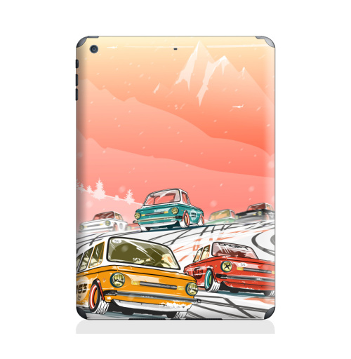 Наклейка на Планшет Apple iPad Air 2 Ралли винтаж зимнее утро,  купить в Москве – интернет-магазин Allskins, красный, зима, соревнования, винтаж, Запорожец, тачка, гонки, автомобиль