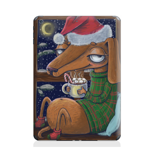 Наклейка на Планшет Apple iPad Air 2 Уютный новогодний пес,  купить в Москве – интернет-магазин Allskins, крутые животные, уютно, уют, зима, окно, какао, такса, собаки, новый год, нгднгд