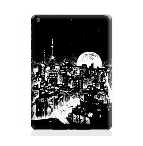 Наклейка на Планшет Apple iPad Air 2 Ночной город под луной,  купить в Москве – интернет-магазин Allskins, черно-белое, графика, небо, черный, черное и белое, город, ночь, луна