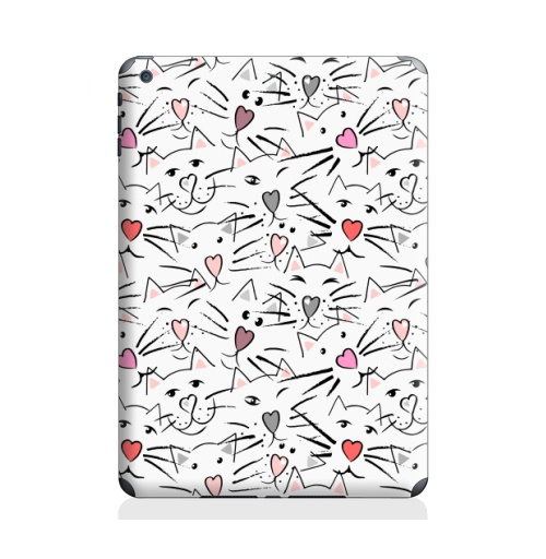Наклейка на Планшет Apple iPad Air 2 Усы и сердечные носы,  купить в Москве – интернет-магазин Allskins, белый, сером, розовом, ушей, глаз, сердце, форме, кошка, усы