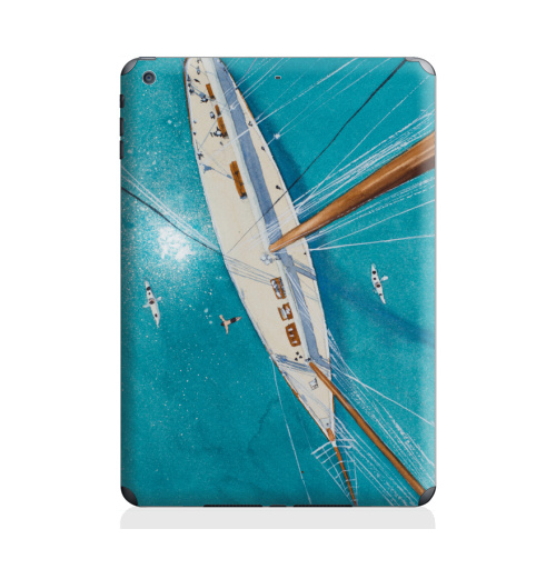 Наклейка на Планшет Apple iPad Air 2 Каникулы на яхте,  купить в Москве – интернет-магазин Allskins, аникулыы, отдых, вода, бирюзовый, мачты, лазурный, белый, морская, яхта