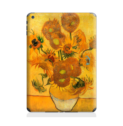Наклейка на Планшет Apple iPad Air 2 Подсолнухи. Ван Гог,  купить в Москве – интернет-магазин Allskins, жизнерадостный, радость, искусства, художественный, постимпрессионизм, живопись, натюрморт, подсолнухиВанГог, цветы, желтый, живописный, Ван Гог, подсолнухи, плакат