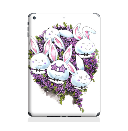 Наклейка на Планшет Apple iPad Air 2 Позитивные зайчики,  купить в Москве – интернет-магазин Allskins, милые животные, акварель, животные, прикольные_рисунки, цветы, букет, заяц, зайчонок, рокнролл, фиолетовый