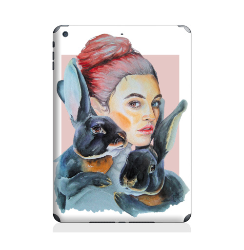 Наклейка на Планшет Apple iPad Air 2 Тотем кролики,  купить в Москве – интернет-магазин Allskins, девушка, акварель, глаз, Тотемы, кролики, розовый, хитрый, животные