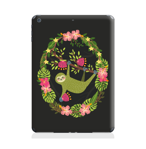 Наклейка на Планшет Apple iPad Air 2 Зеленый ленивец,  купить в Москве – интернет-магазин Allskins, ленивец, зеленый, чувства, тропики, цветы, листья, монстера, розовый, шерсть, веселый